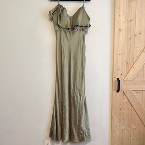 Revelry Green Ruffle Bridesmaid Dress